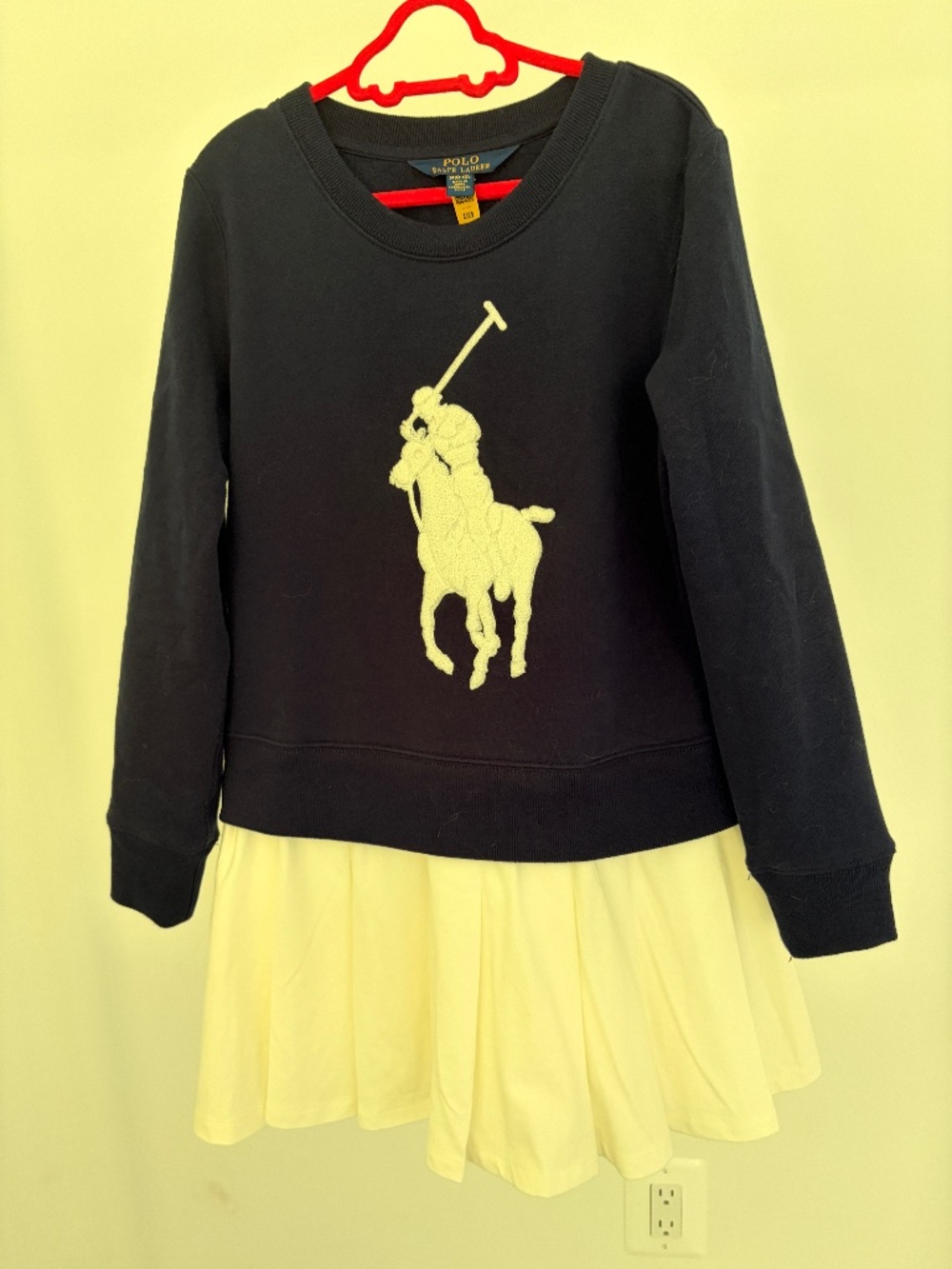 Polo Ralph Lauren Girls Big Pony Sweatshirt Dress Navy White M 8-10